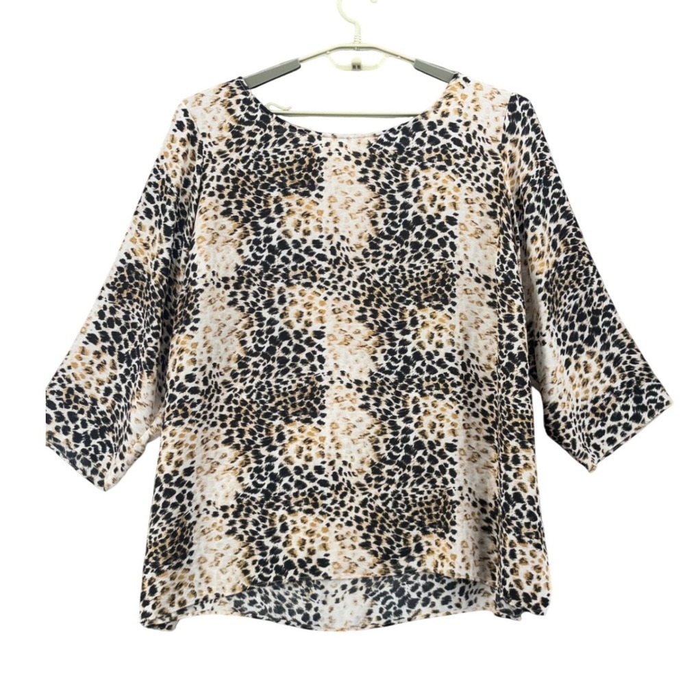 Rose Olive Womens Top Size 3x Crepe Lightweight Animal Print Neutral Capsule